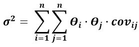 Формула расчета дисперсии портфеля в расчете на один год (через ковариацию)