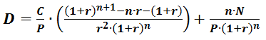 Формула расчета дюрации Маколея при выплате купона один раз в год и большом сроке жизни облигации